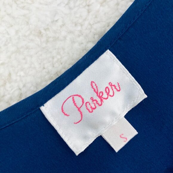 Parker $198 Womens Small Blue 100% Silk Sleeveless Ruffle Classic Blouse Top - Picture 6 of 9